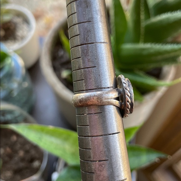 Vintage Sample Onyx Turquoise Coral and Abalone Sterling Ring Size 5 - Picture 4 of 7